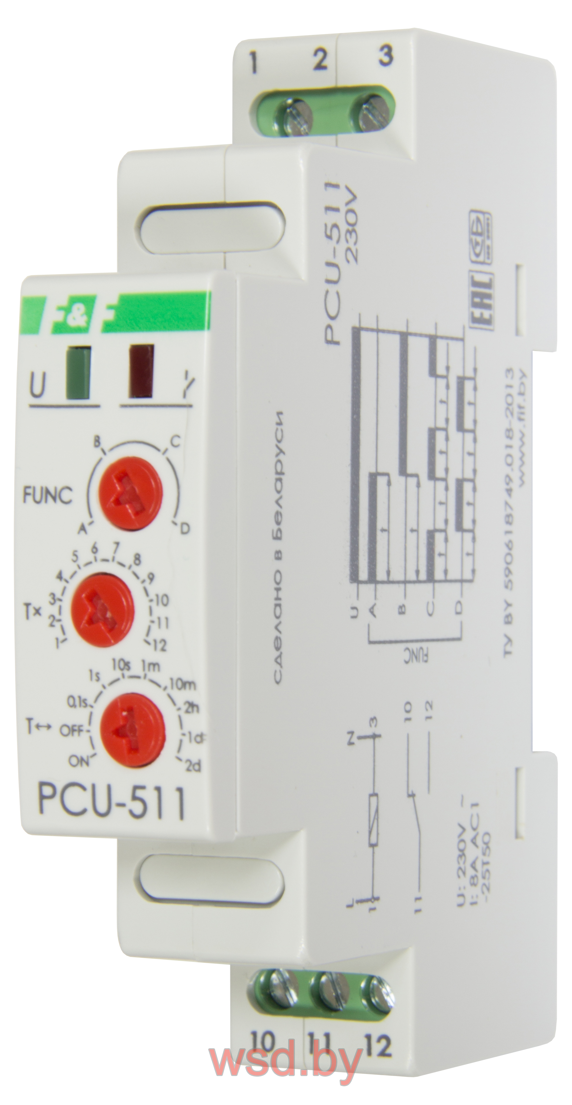 PCU-511 многофункциональное, 1 модуль, монтаж на DIN-рейке 230В AC 8А 1NO/NC IP20